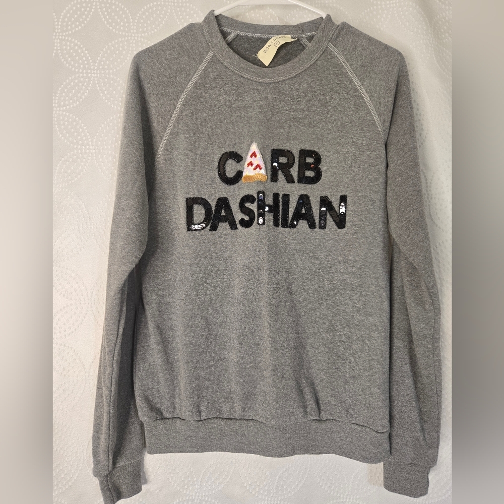 Bow & Drape Gray Crewneck Sweater with Sequin Detail